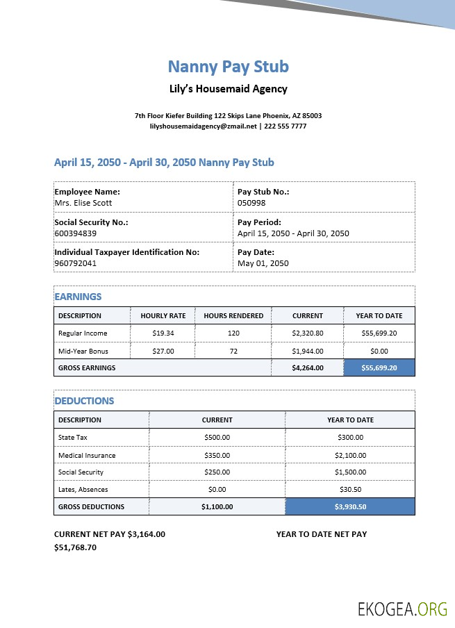 Modèle de bulletin de paie pour nounou